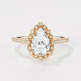 Fashionable pieces Charming Pieces Victorian Vintage Pear Shaped Lab Grown Diamond Halo Ring