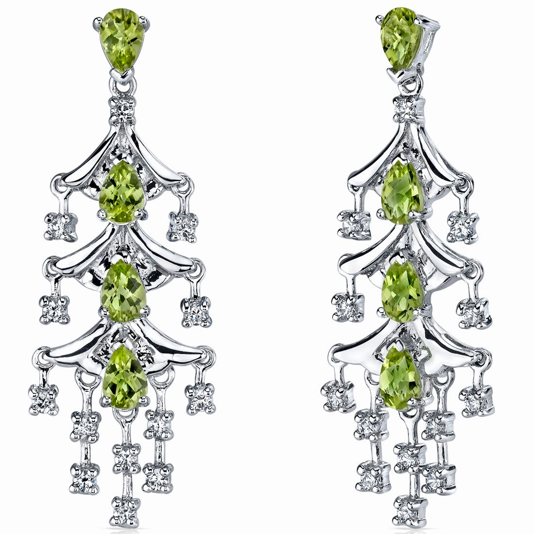 Peridot Earrings Sterling Silver Pear Shape 4 Carats Straight Ornament