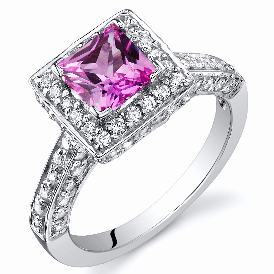 Wonderful Ornament Pink Sapphire Ring Sterling Silver Princess Shape 1 Carat Size 8