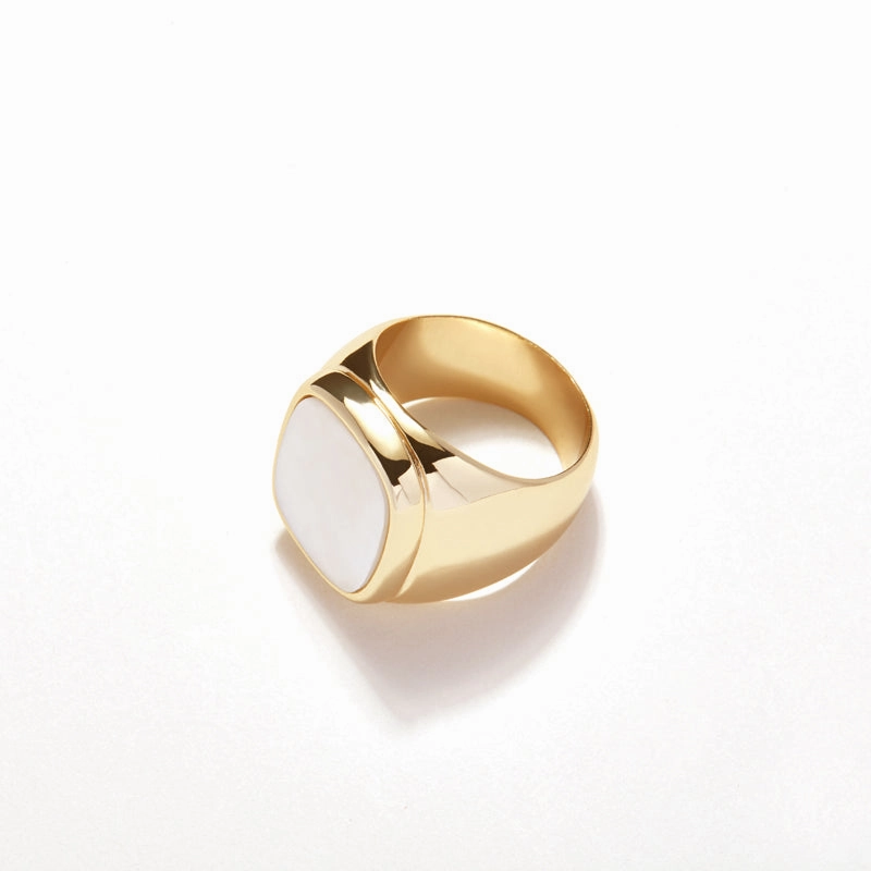Timeless Mother of Pearl Wide Band Ring, Gold Signet Ring | Rhombus Ring, Gold Statement Ring Wonderful Gift
