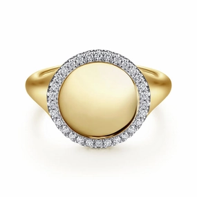 14K Yellow Gold Pinky Signet Ring with Diamond Halo Holiday Gift Glamorous look