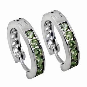 Trendy Trinket Petite Decoration Classic Green Cubic Zirconia Gemstone Silver Hoop Earrings - Elegant Jewelry