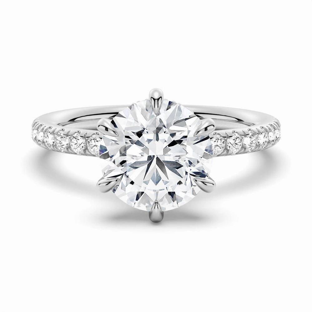 Lightweight Fit Petite Six Prong Micropav?? Moissanite Engagement Ring With Hidden Halo