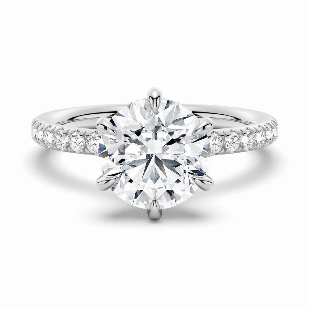 Quick Style Petite Six Prong Micropav?? Moissanite Engagement Ring With Hidden Halo