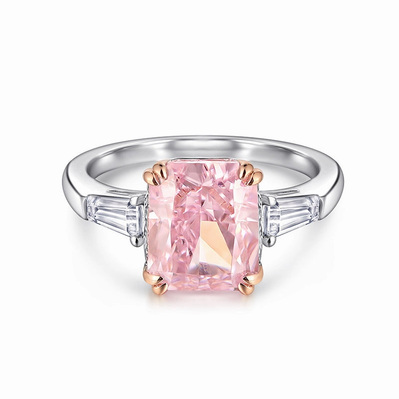 Elegant Shape Pink Baguette Sterling Silver Ring