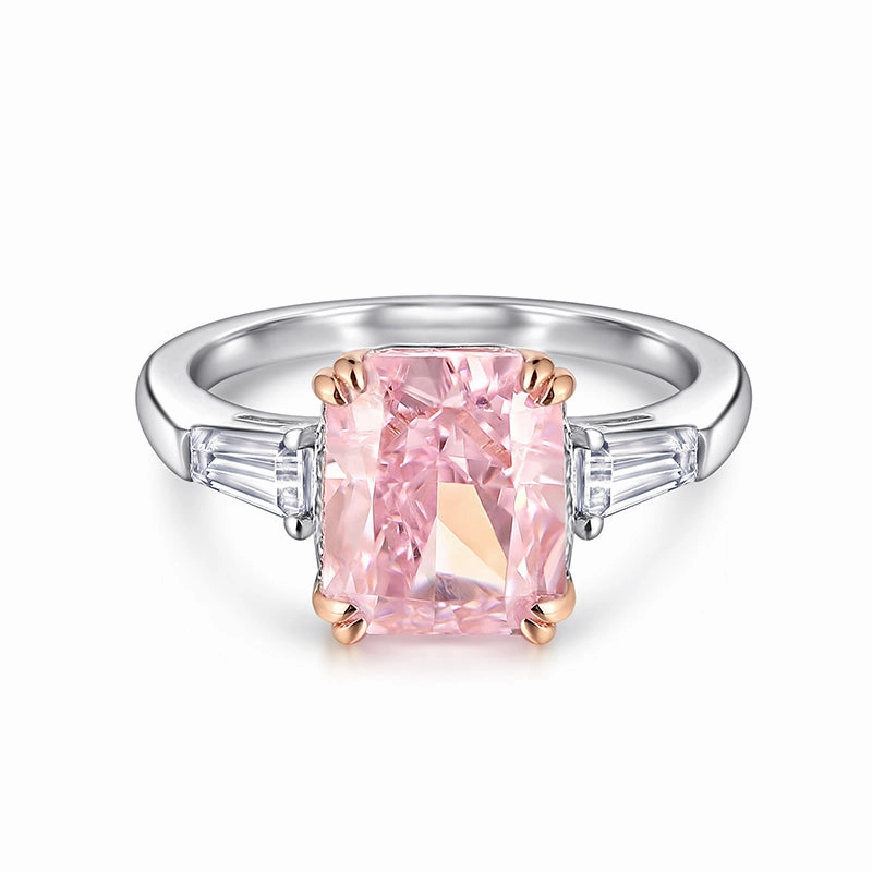 Gold Accent Pink Baguette Sterling Silver Ring