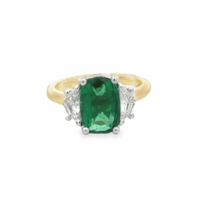 Platinum and 18K Yellow Gold Diamond and Emerald Ring Country Flag Bright Look
