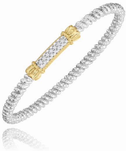 Father??s Day Quintessential Choice 14K Yellow Gold and Sterling Silver Diamond Bangle Bracelet