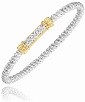 Father??s Day Quintessential Choice 14K Yellow Gold and Sterling Silver Diamond Bangle Bracelet