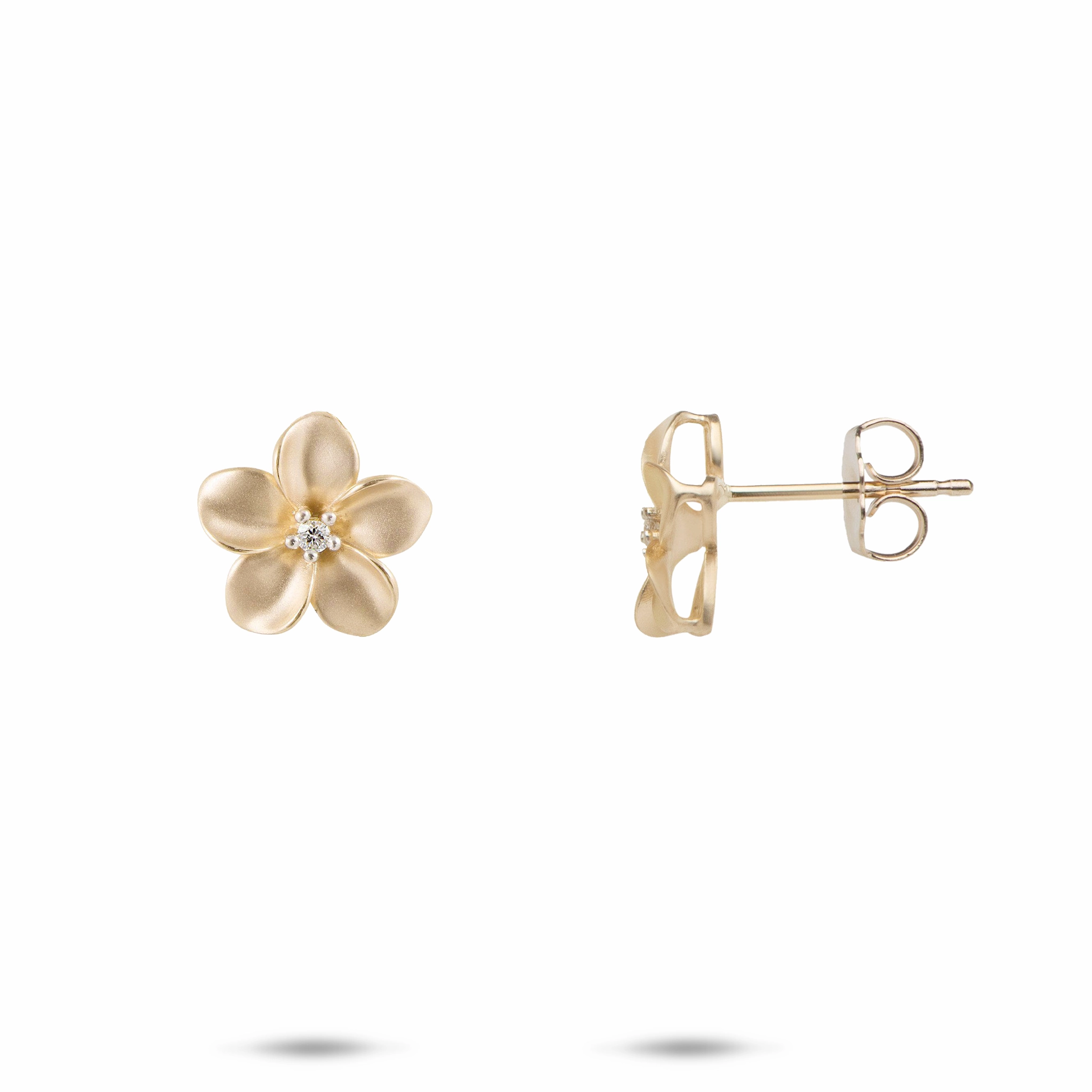 Durable Ornament Pretty Feature Plumeria Earrings in Gold with Diamonds - 11mm