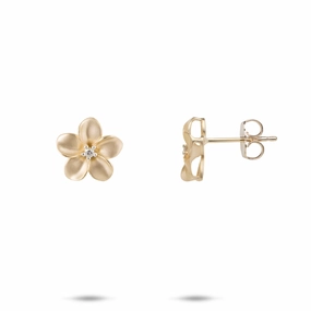 Durable Ornament Pretty Feature Plumeria Earrings in Gold with Diamonds - 11mm