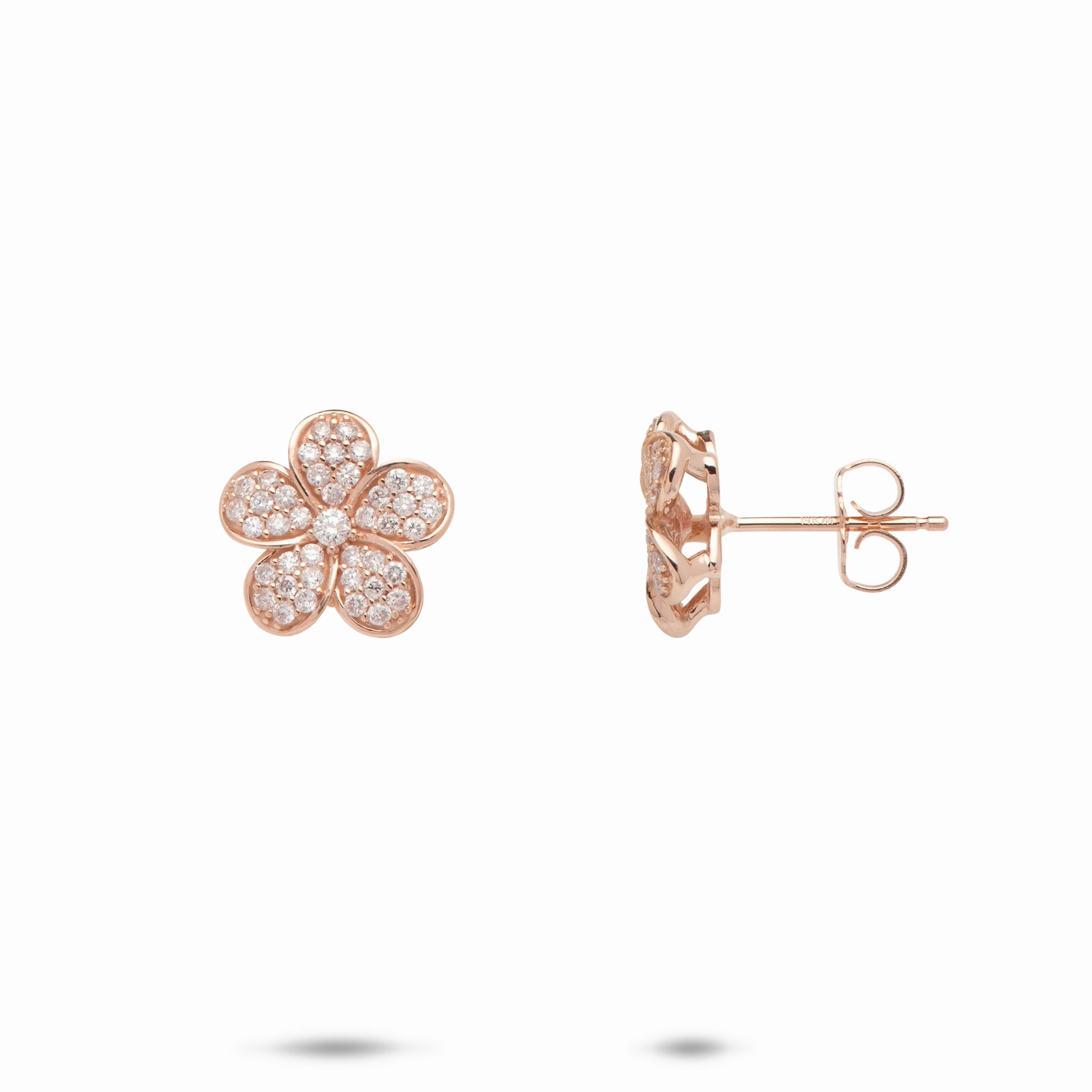 Glittering Design Plumeria Earrings in Rose Gold with Diamonds - 11mm