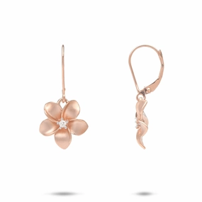 Plumeria Earrings in Rose Gold with Diamonds - 13mm Adorable Accessory Polished Must-Have