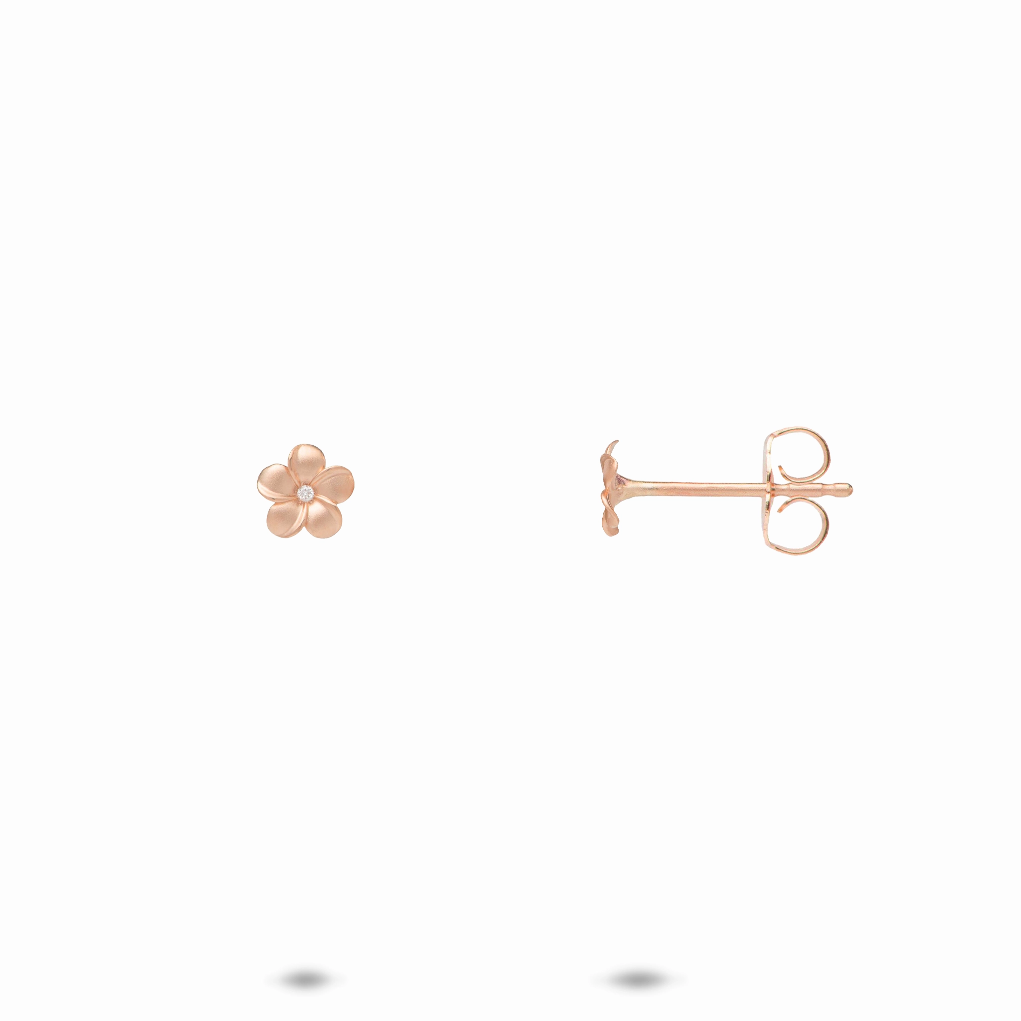 Plumeria Earrings in Rose Gold with Diamonds - 5mm Minimalist Finish Shiny Decoration