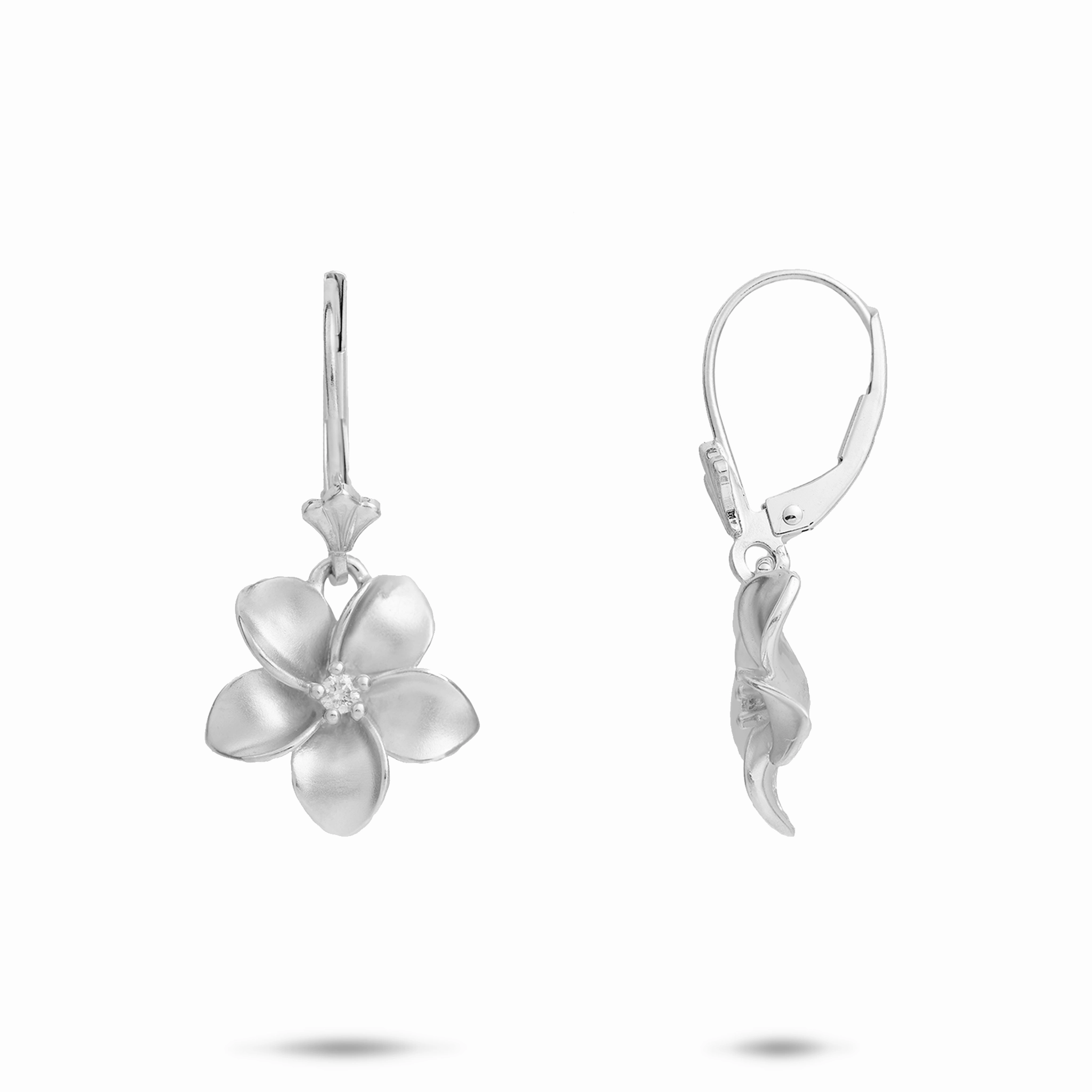 Graceful Option Plumeria Earrings in White Gold with Diamonds - 13mm