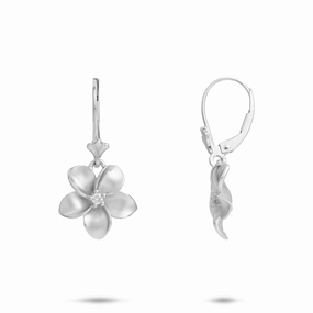 Graceful Option Plumeria Earrings in White Gold with Diamonds - 13mm