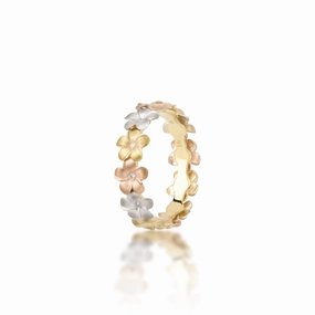 Plumeria Eternity Ring in Tri Color Gold with Diamonds - 5mm Limited Series