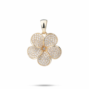 Plumeria Pendant in Gold with Diamonds - 20mm Splendid Shine