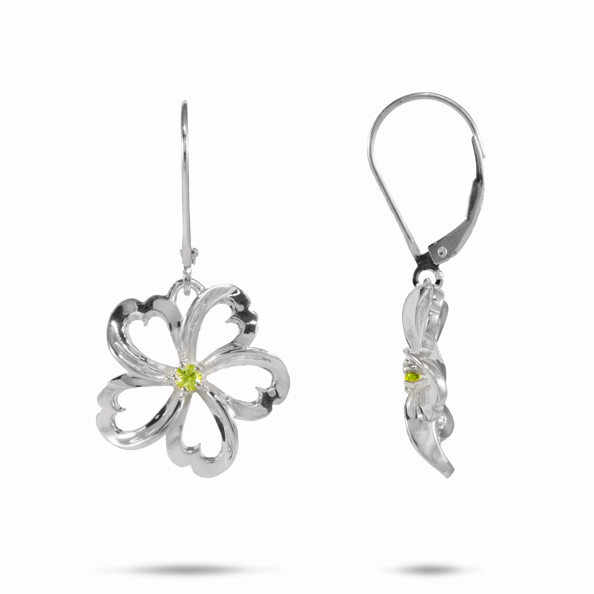 Colorful Ornament Attractive Selection Plumeria Peridot Earrings in Sterling Silver - 18mm