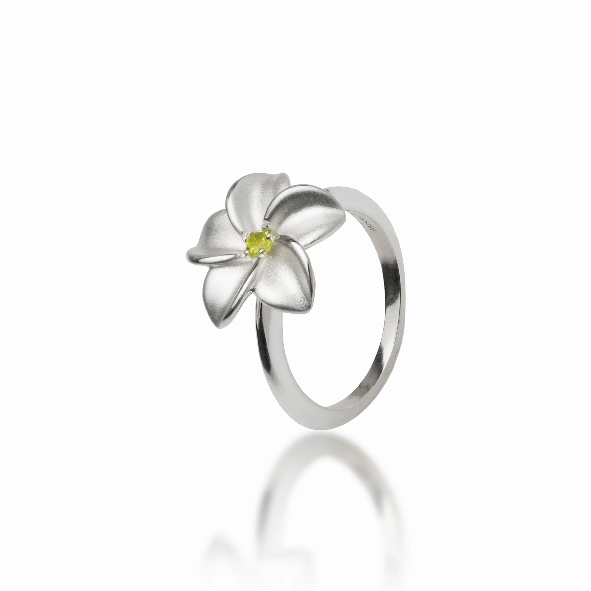 Plumeria Peridot Ring in Sterling Silver - 15mm Gala Event