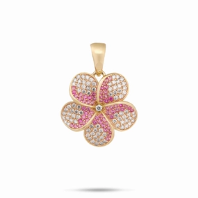 Charming Jewelry Design Workwear Style Plumeria Pink Sapphire Pendant in Gold with Diamonds - 20mm