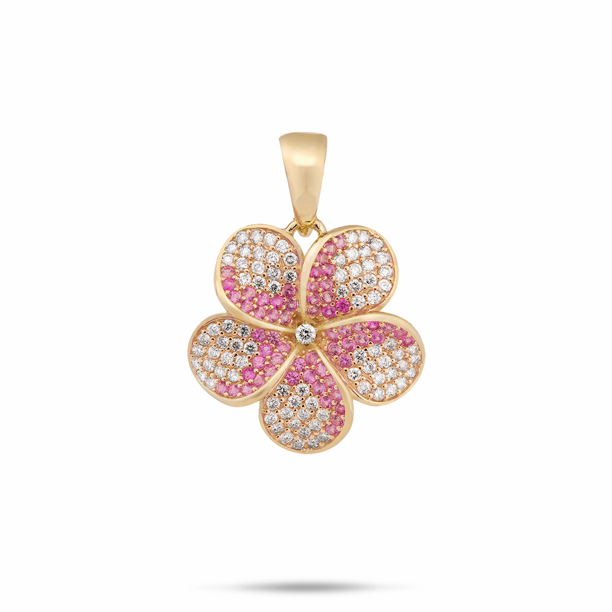 Charming Jewelry Design Workwear Style Plumeria Pink Sapphire Pendant in Gold with Diamonds - 20mm