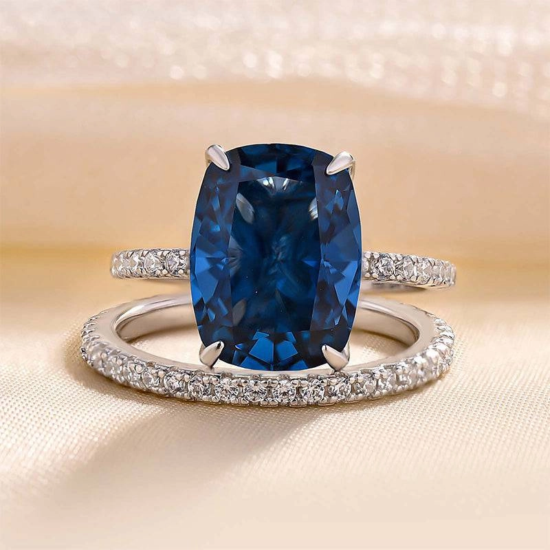 Delicate Mood Louily Stunning Cushion Cut Montana Blue Sapphire Wedding Set In Sterling Silver