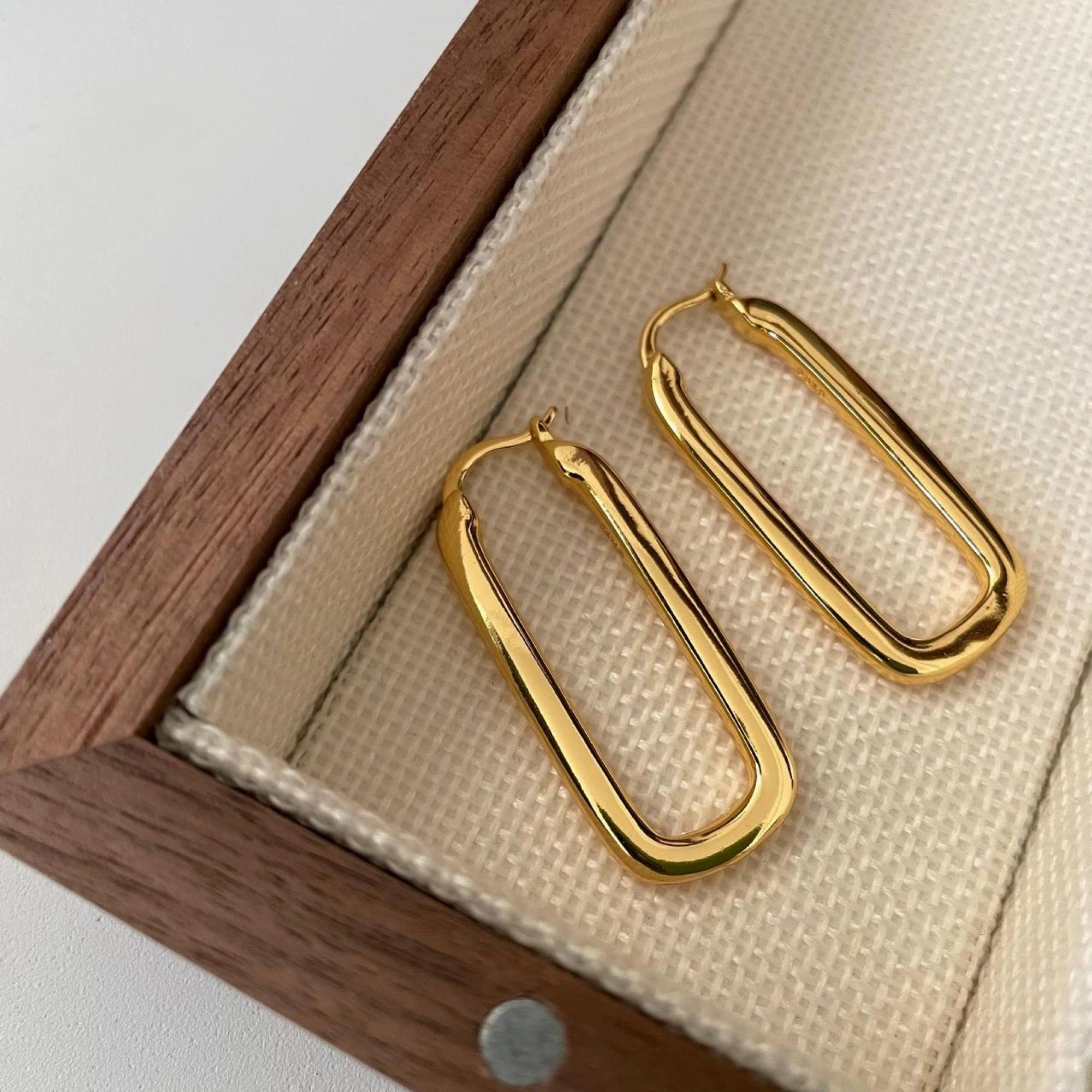 Long Rectangle Hoop Earrings S925 | Gold Geometric Hoop Earring, Chunky Gold Geometric Earrings, Minimalist Drop Earrings Simple Ornament