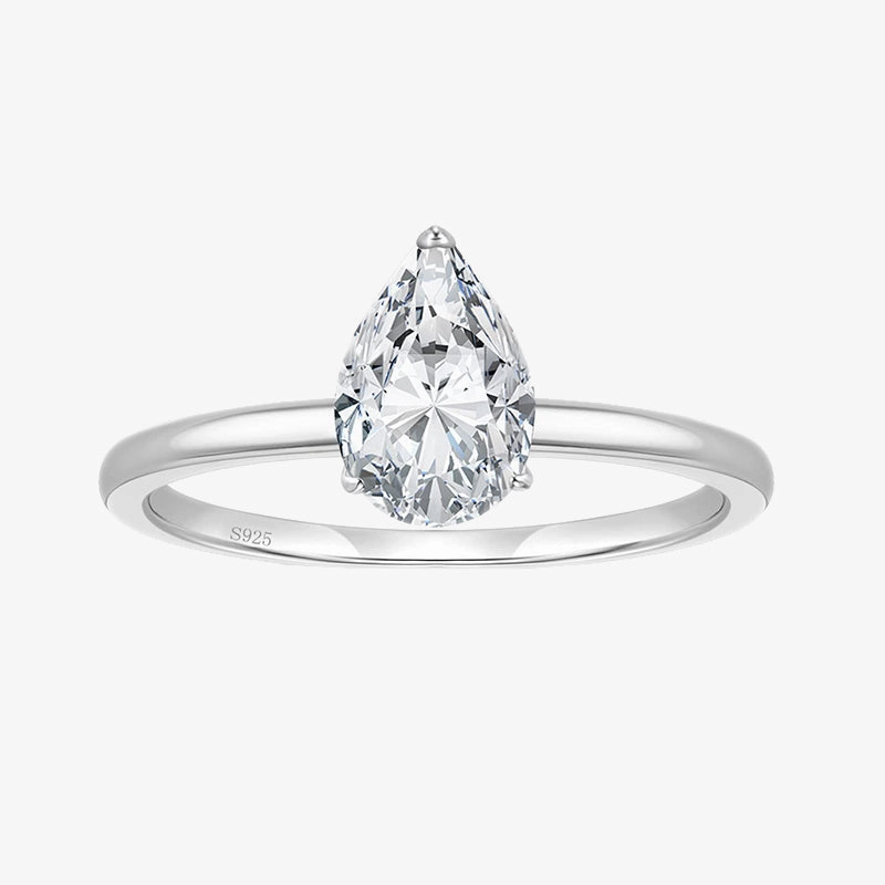 Glowing Accent 2CT 925 Sterling Silver Teardrop Engagement Rings