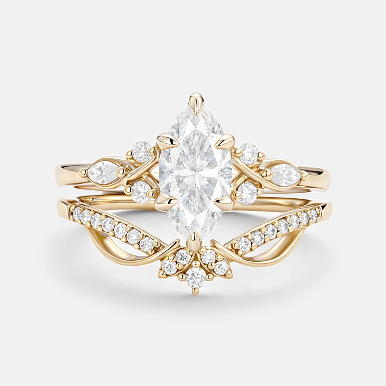 Marquise Cut Lab Alexandrite & Moissanite Engagement Ring Sets 2pcs Daytime Sparkle