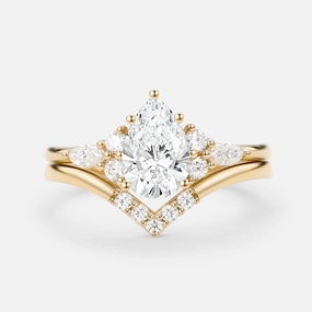 Lab Grown Diamond Pear Cut Curved Engagement Ring Set 2pcs - Sienna Linear Form Refined Accessory