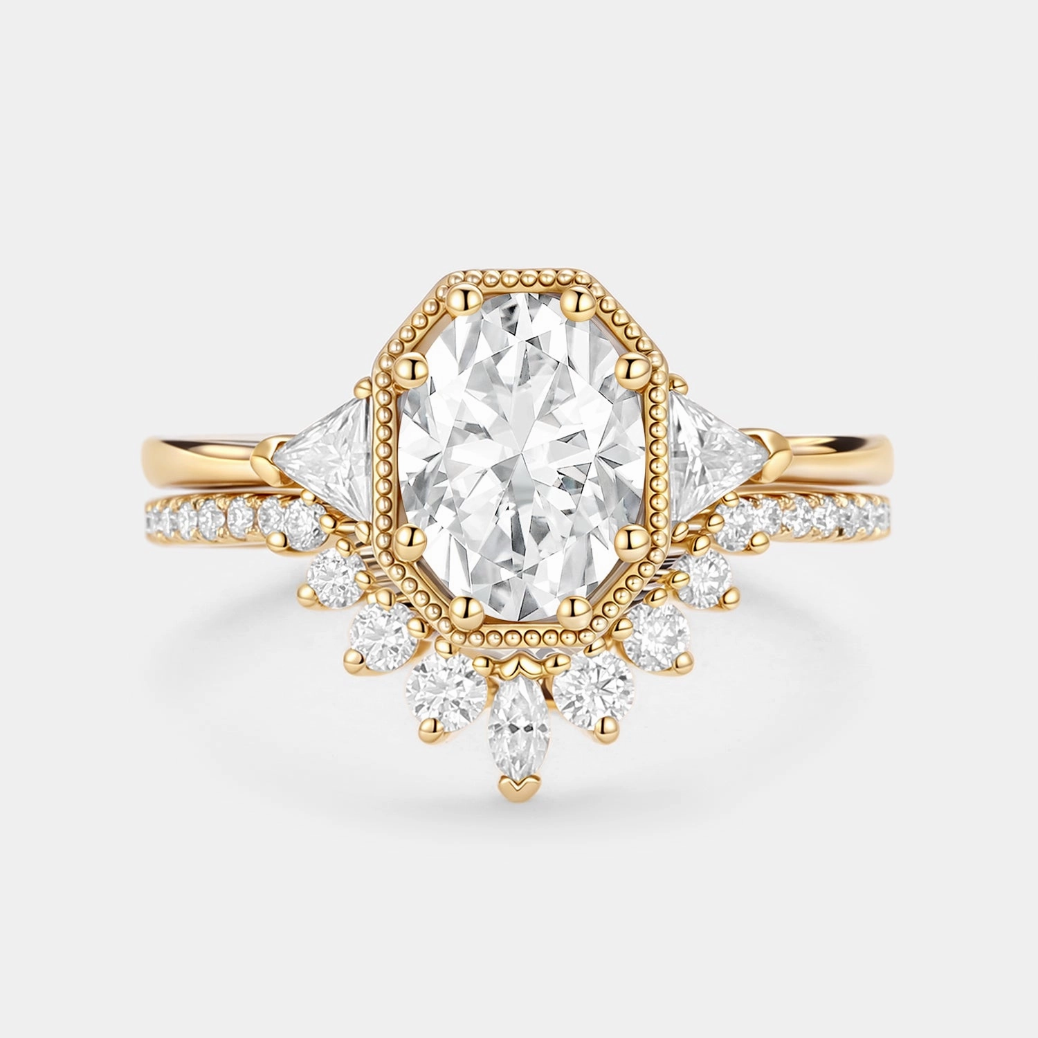 Crafted Detail Geometric Moissanite Retro Style Ring Set 2pcs