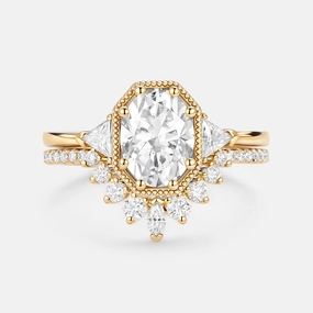 Crafted Detail Geometric Moissanite Retro Style Ring Set 2pcs