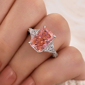 5.0 Carat Pink Radiant Cut Three Stone Engagement Ring With Hidden Halo Refined Craft Everyday Essential