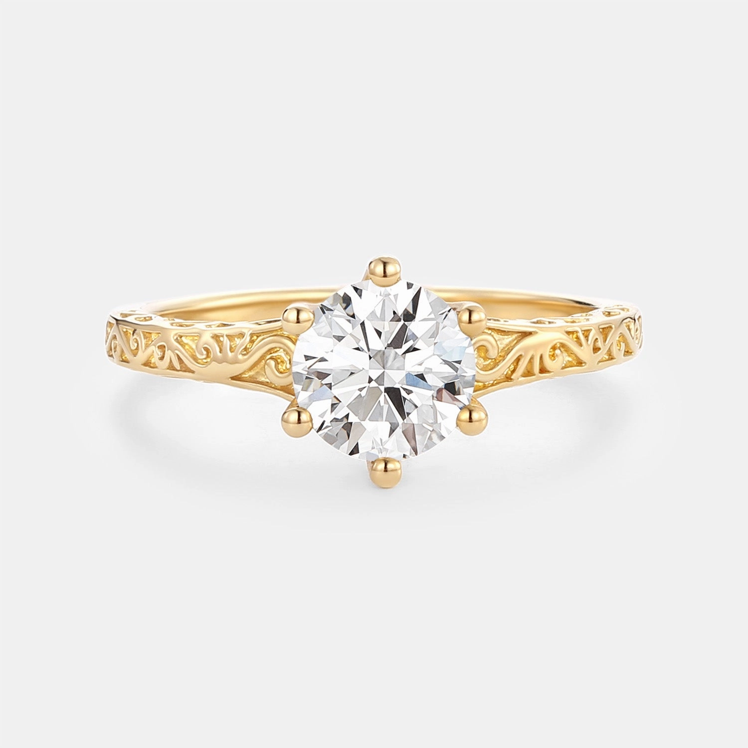 Round Engraved Solitaire Lab Grown Diamond Engagement Ring - Aureate Clear Style Eye-catching Design