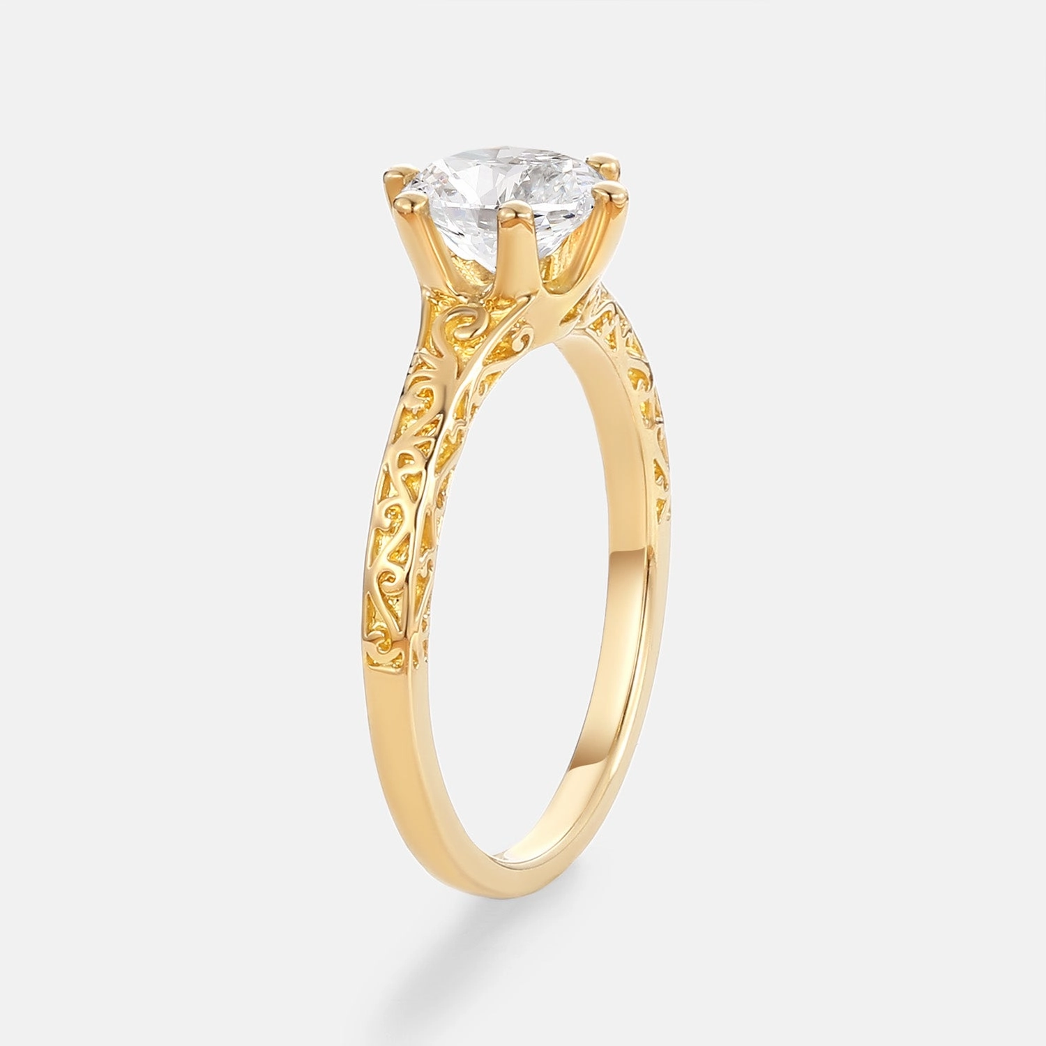 Round Engraved Solitaire Lab Grown Diamond Engagement Ring - Aureate Stylish Outfit Intricate Work