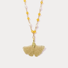 Gold Ginkgo Leaf Bead Necklace Luxe Finish Bold Glow