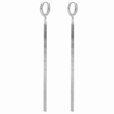 Unique Embellishment Herringbone Long Tassel Huggie Hoop Earrings 18K Gold/Silver