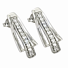 Dainty Adornment Futuristic item Stunning Clear Cubic Zirconia Silver Earrings - Latest CZ Earrings Collection