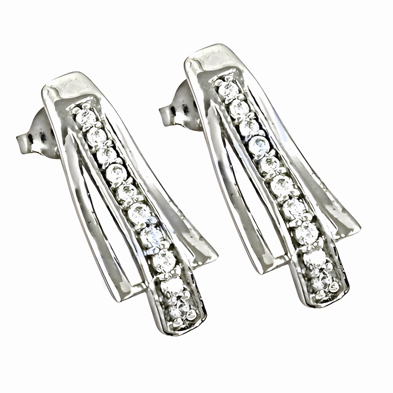 Dainty Adornment Futuristic item Stunning Clear Cubic Zirconia Silver Earrings - Latest CZ Earrings Collection