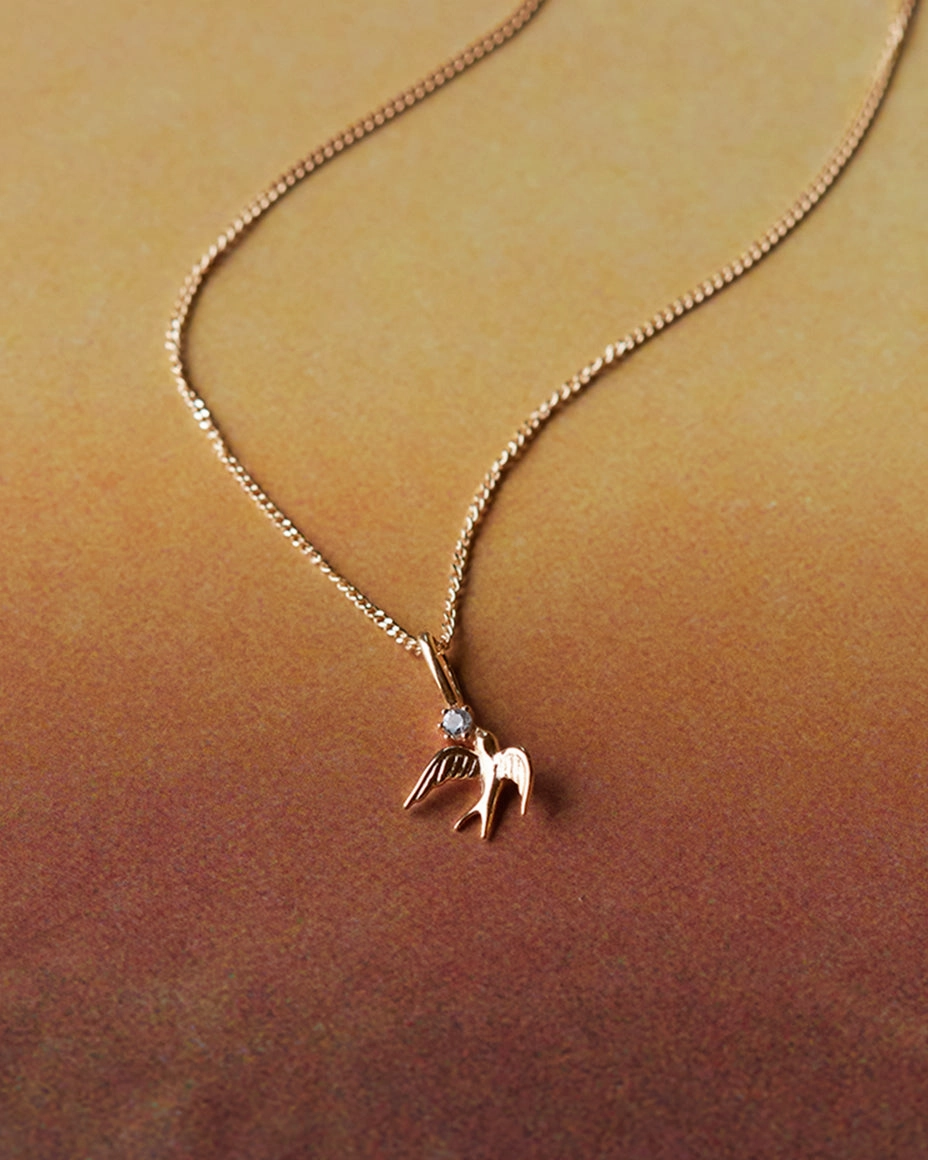 Classic Touch Solid Gold Swallow Charm