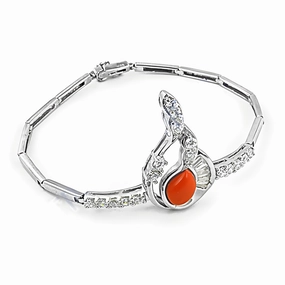 Stunning Antique-Style Cubic Zirconia & Synthetic Coral Silver Bracelet | Top CZ Bracelet | Attractive Jewelry Made to order Sunny Fusions