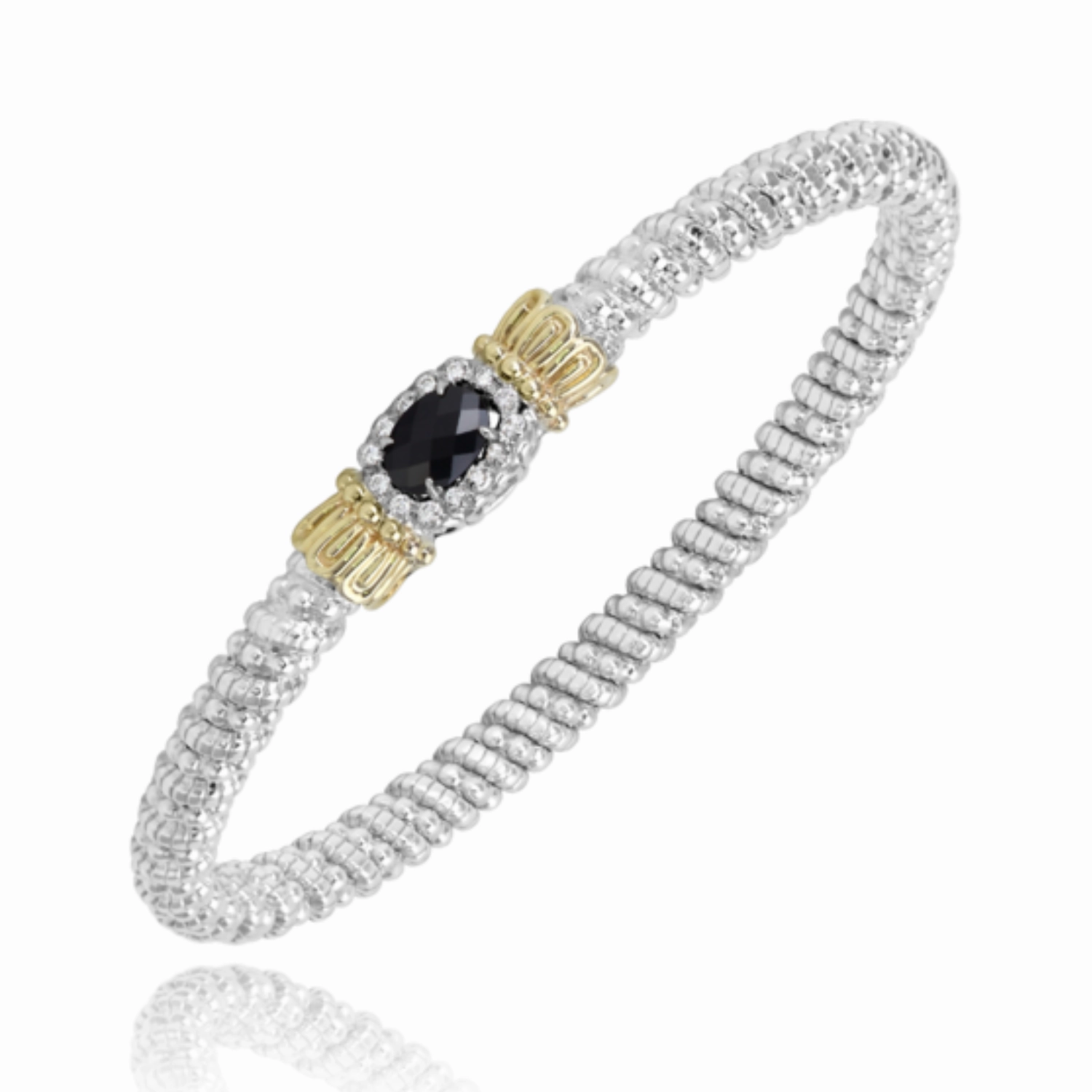 14K Yellow Gold and Sterling Silver Diamond Bangle Bracelet Basic Option