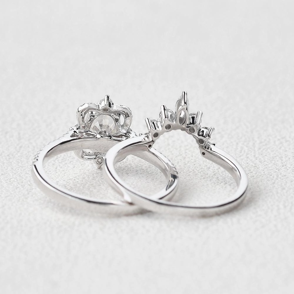 Sparkling Pieces Glam Glow 1.5ct Oval Moissanite Art-Deco Cluster Ring Set 2pcs