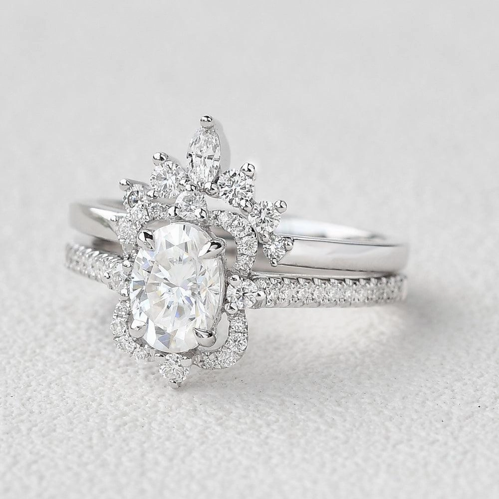 Chic Spark 1.5ct Oval Moissanite Art-Deco Cluster Ring Set 2pcs