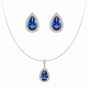 Pear Shaped Sapphire Pendant And Stud Earrings Set Delicate Charm