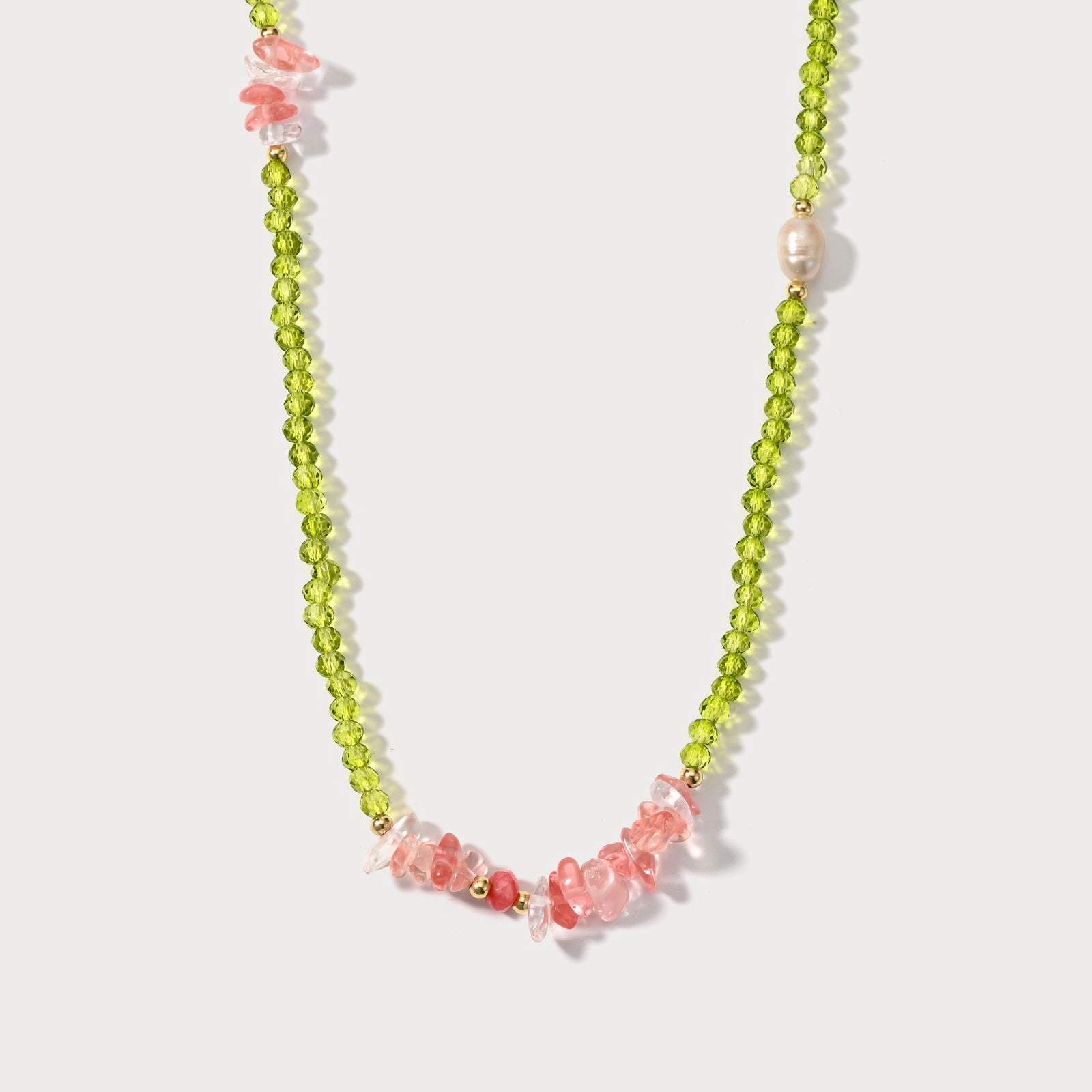Rose Quartz and Peridot Beaded Necklace Evening Glam Radiant Look