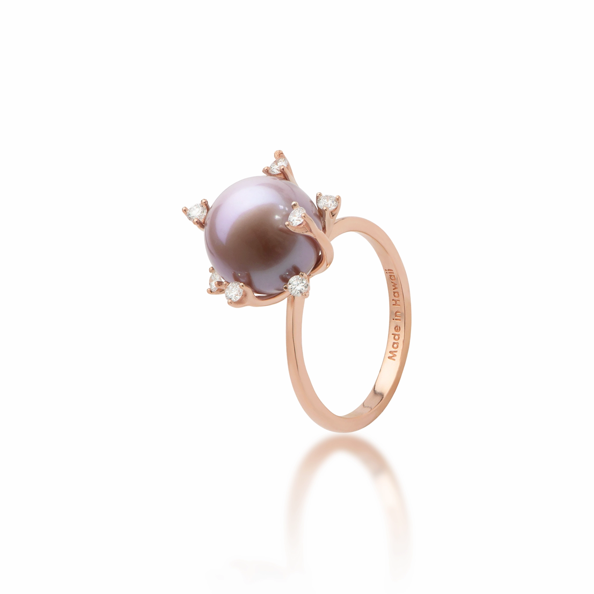 Protea Lilac Freshwater Pearl Ring in Rose Gold with Diamonds - 10-11mm Minimalist Bauble