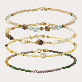 Colorful Natural Stone Beaded Anklet Set Romantic Gesture Versatile Shine