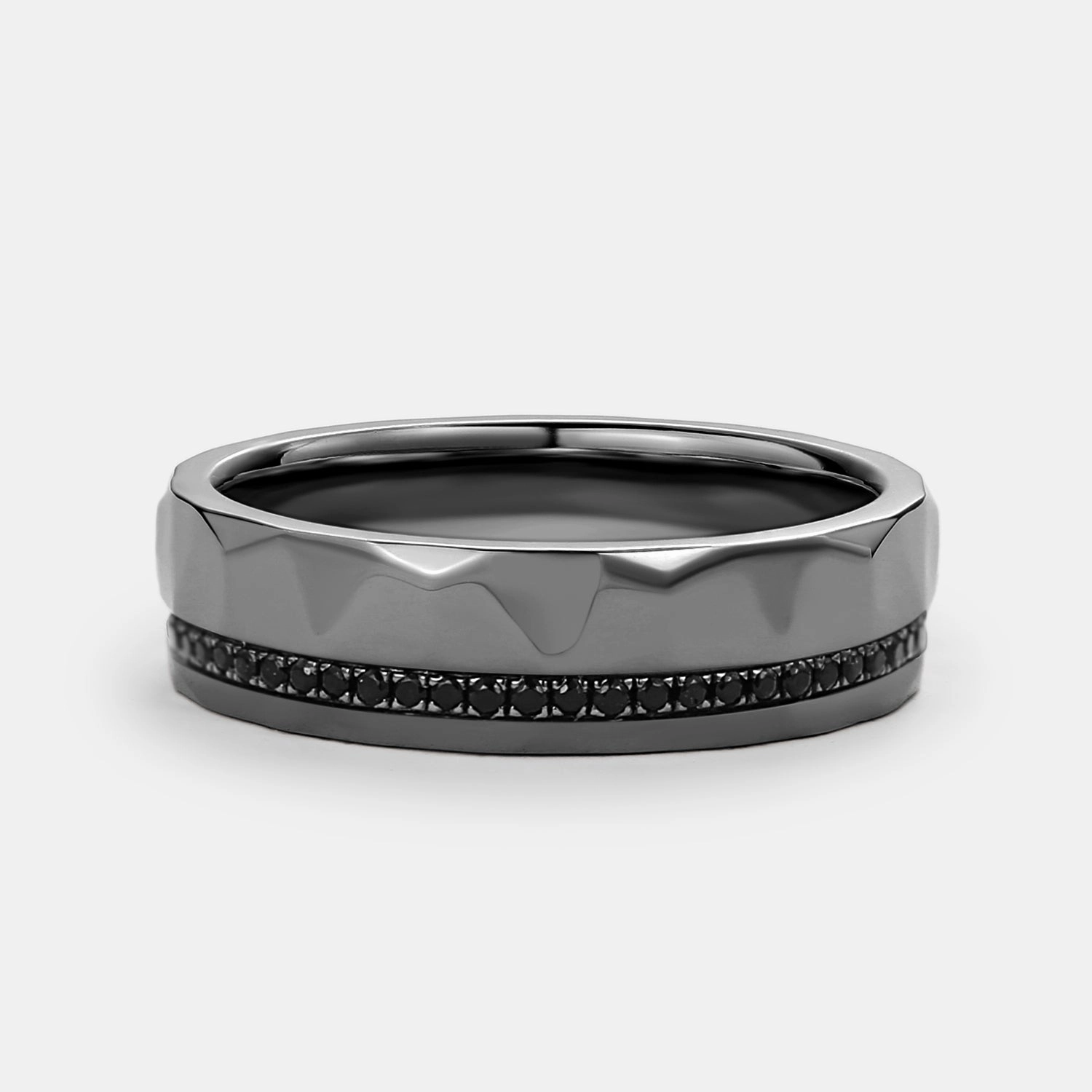 Dusk Mood Black Moissanite Full Eternity Men's Wedding Band